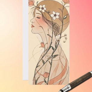 Carte Femme Art Nouveau - Fleurs coulantes – Pastels