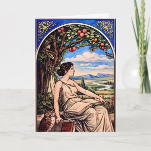 Carte Femme Art nouveau lisant sous un arbre de style vi