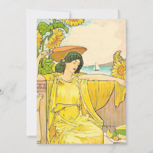 Carte Femme au Tournesol Art Nouveau Illustration Vintag
