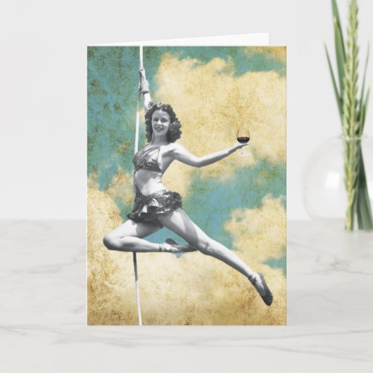 Carte Femme au Trapeze vintage avec vin (Devant)