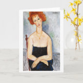 Carte Femme aux cheveux roux avec un Pendentif, Modiglia (Fleur jaune)