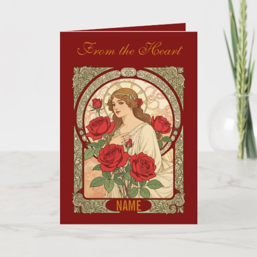 Carte Femme aux Roses Illustration Romantique (Devant)