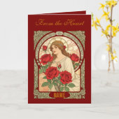 Carte Femme aux Roses Illustration Romantique (Fleur jaune)