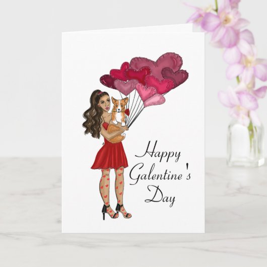 Carte Femme avec Corgi Galantine's Day Greeting (Orchidée)
