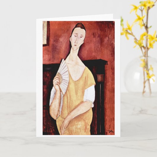Carte Femme avec ventilateur, Modigliani (Fleur jaune)