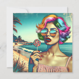 Carte Femme Belle de l'Art Pop Rétro avec Sucette