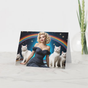 Carte Femme Blonde Chats Blancs Intérieur Vide Toute Occ