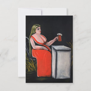 Carte Femme courbée avec une tasse de bière