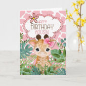 Carte Femme Cousin Pink Jungle Giraffe à thème Anniversa (Fleur jaune)