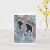 Carte Femme dans la robe de point de polka (Fleur jaune)