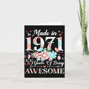 Carte femme de 55 ans fabriquée en 1971 florale 55e anni