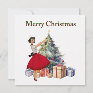 Carte Femme de Noël 1950 avec sapin de Noël
