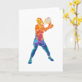 Carte Femme de tennis aquarelle (Fleur jaune)