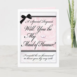 Carte Femme d'honneur Élégant Coeur Rose Lovely Bow