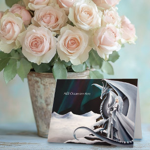 Carte Femme Dragon Blanc Fantastique Aurores Boréales