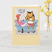 Carte Femme drôle et Cheval Boire du vin Anniversaire (Fleur jaune)