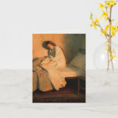Carte Femme éclairée par le feu devant son lit (Fleur jaune)