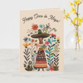 Carte Femme éditable avec Casquette et fleurs Cinco de M (Fleur jaune)
