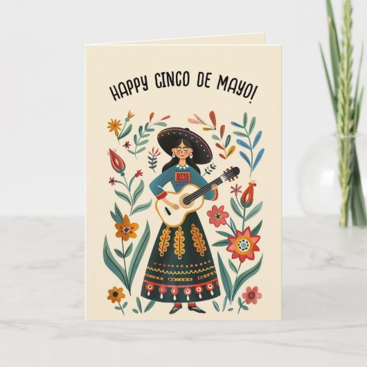Carte Femme éditable avec guitare Joyeux Cinco de Mayo (Devant)