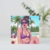 Carte Femme en Bikini et Bandanna à la plage (Debout devant)