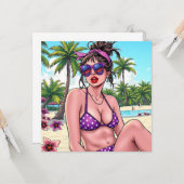 Carte Femme en Bikini et Bandanna à la plage (Devant/Arrière en situation)