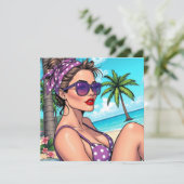 Carte Femme en violet Polka Dot Bikini sur la plage vier (Debout devant)