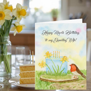 Carte Femme enceinte Joyeux Anniversaire de Mars Jonquil