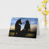 Carte Femme et cheval Joyeux anniversaire (Fleur jaune)