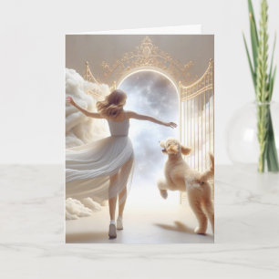 Carte Femme et Goldendoodle à la porte du Ciel