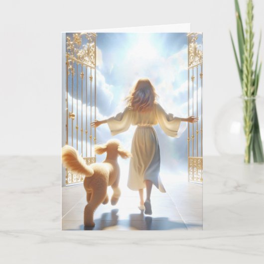 Carte Femme et Goldendoodle à la porte du Ciel (Devant)