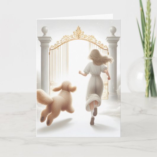 Carte Femme et Labradoodle à la porte du Ciel (Devant)