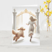 Carte Femme et Labradoodle à la porte du Ciel (Fleur jaune)