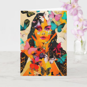 Carte Femme et papillons Médias mixtes Anniversaire