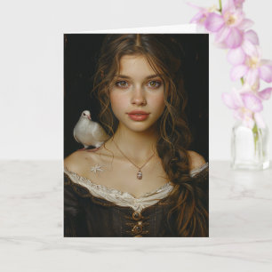 Carte Femme et une colombe blanche Toutes les occasions