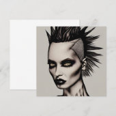 Carte Femme féroce en Mohawk et Piercings Punk gothique (Devant / Derrière)