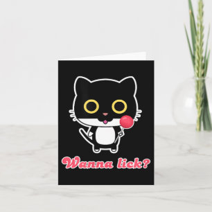 Carte Femme friandise drôle chat chaton lécher petite am