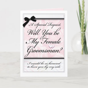 Carte Femme Groomsman Mariage Élégant Roses et Coeurs