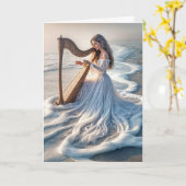 Carte Femme Jouant d'une harpe dans l'eau de mer (Fleur jaune)