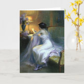 Carte femme lecture lettre peinture antique (Fleur jaune)