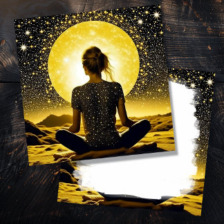 Carte Femme Méditant devant la Pleine lune