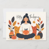 Carte Femme méditative avec Bon thanksgiving Citrouille (Devant)