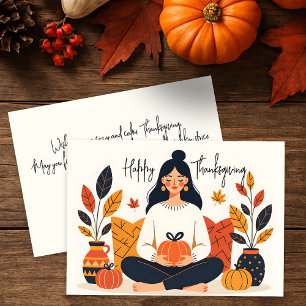 Carte Femme méditative avec Bon thanksgiving Citrouille