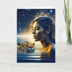 Carte Femme mystique nageant avec un tigre