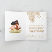 Carte Femme noire, Feuille Tropicale Or, Anniversaire (Intérieur)