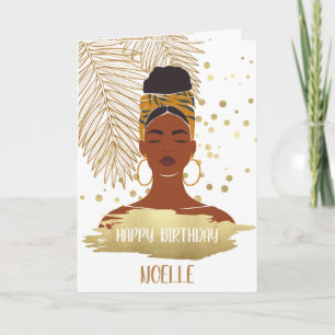 Carte Femme noire, Feuille Tropicale Or, Anniversaire