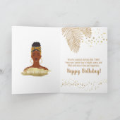 Carte Femme noire, Feuille Tropicale Or, Anniversaire (Intérieur)
