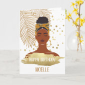 Carte Femme noire, Feuille Tropicale Or, Anniversaire (Fleur jaune)
