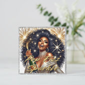 Carte Femme Noire Glamour Faisant Saute une Bouteille de (Debout devant)