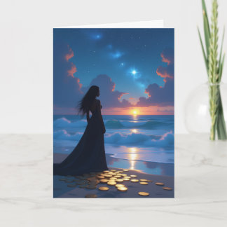 Carte Femme noire regardant le coucher de soleil sur la