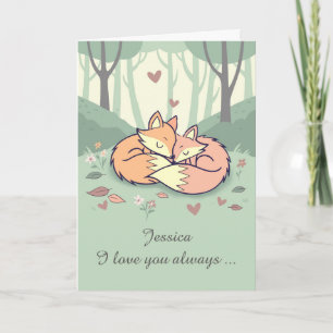 Carte Femme Nom personnalisé Saint Valentin Renards Amou